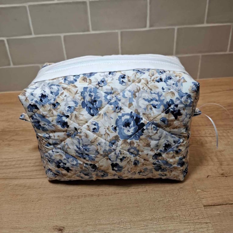 Navy blue and beige toiletry bag