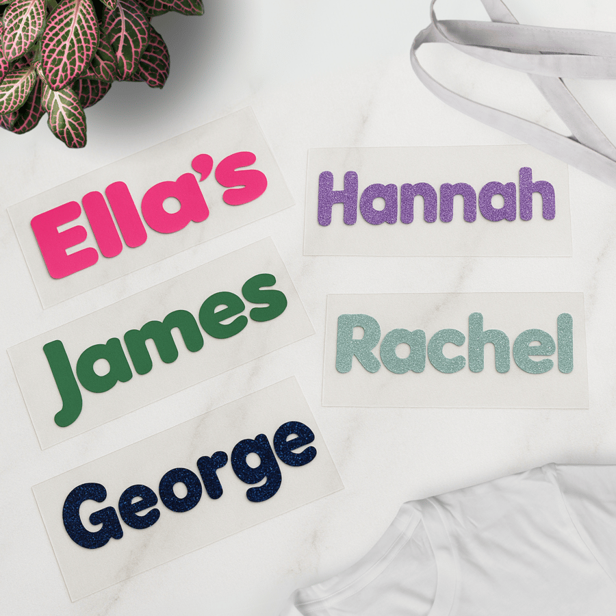 Personalised Name Iron-On Transfer in Bubble Font - Custom HTV Decal Label
