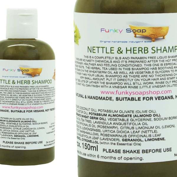 1bottle Liquid Nettle and Herb Shampoo 100% Natural SLS Free 150ml