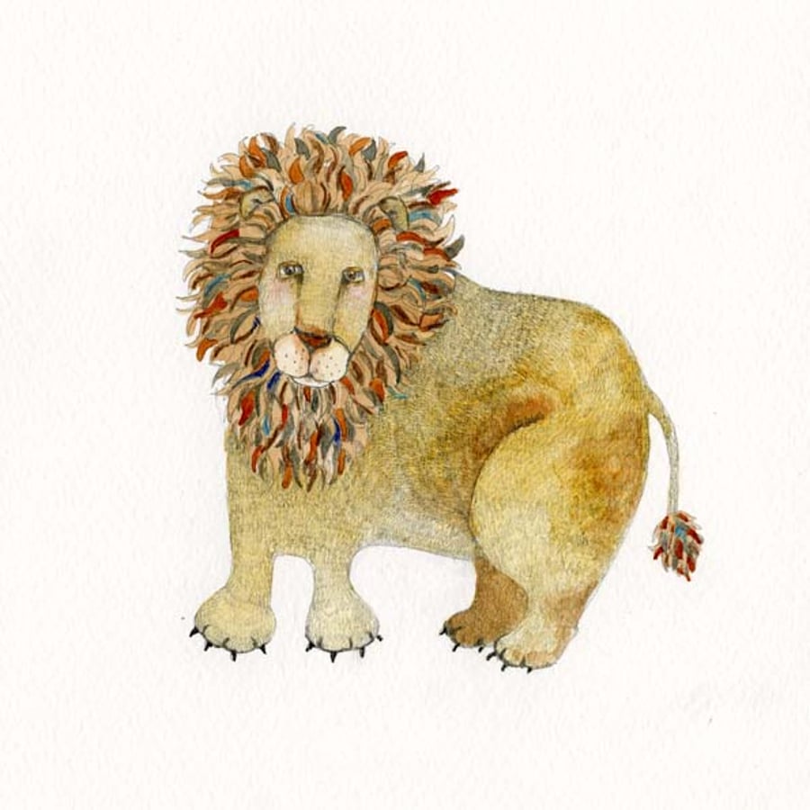Lion watercolour and pencil painting