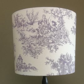 Cottage Core Lilac White Toile de Jouy Romantic Country View Fabric Lampshade