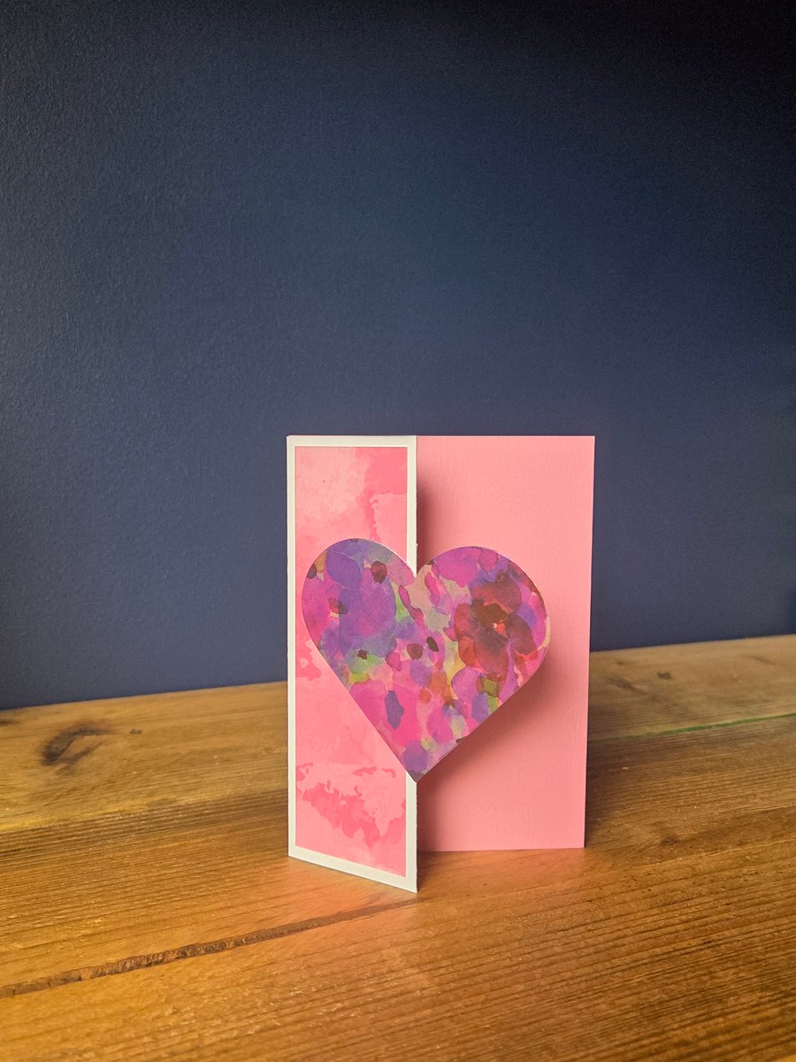 Handmade heart design card in pink  (with envelope)