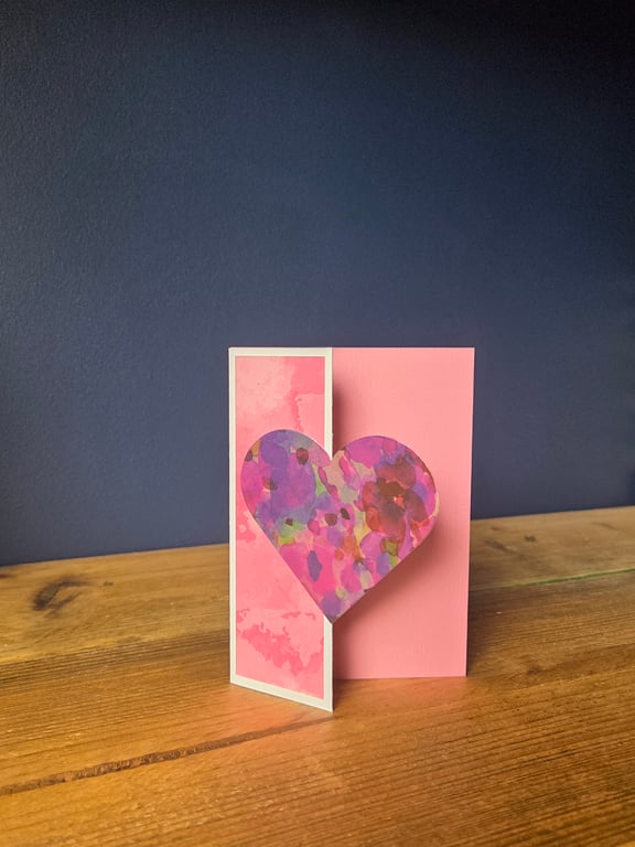 Handmade heart design card in pink  (with envelope)
