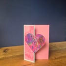 Handmade heart design card in pink  (with envelope)