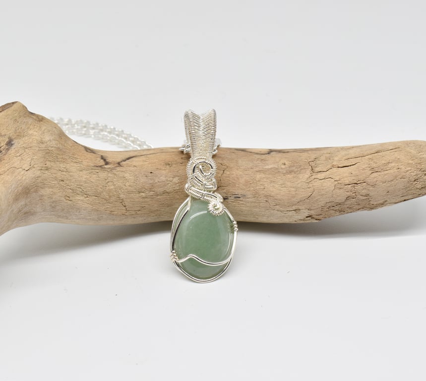 Wire Wrapped Aventurine and Silver Filled Pendant