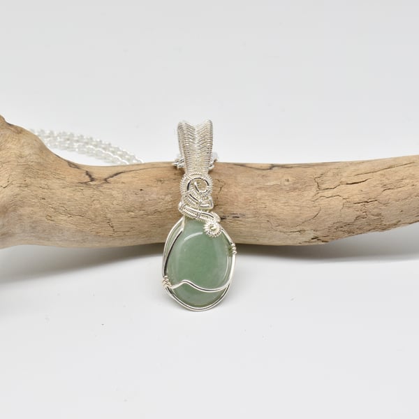 Wire Wrapped Aventurine and Silver Filled Pendant