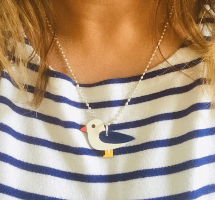 Seagull Puffin Stripey Necklace - 17 colours and designs