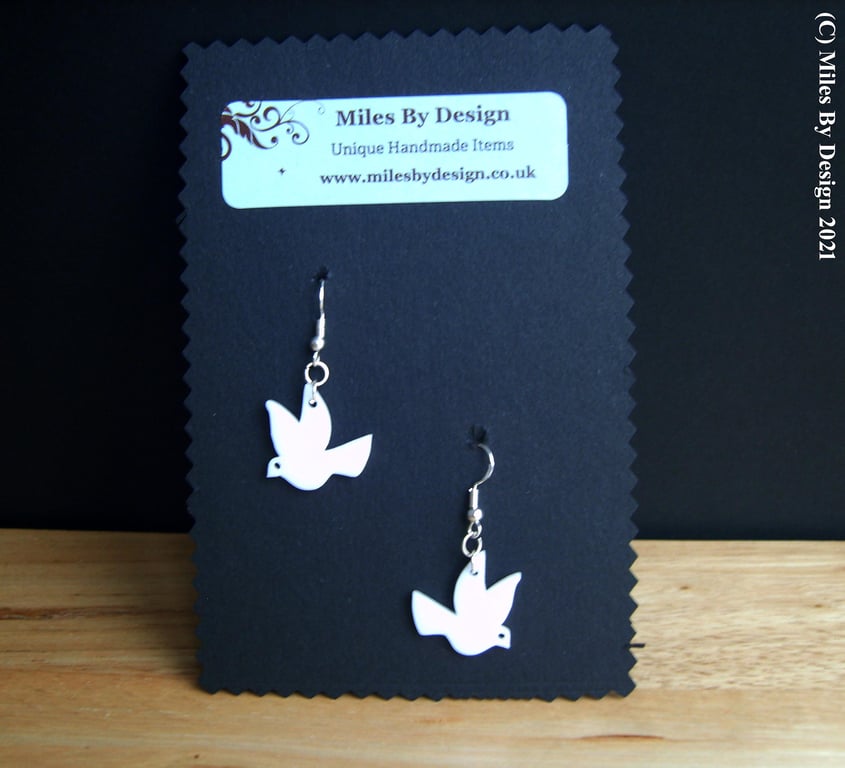 White Doves Of Peace on Sterling Silver Ear Hooks