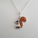 Amber Squirrel and Sterling Silver Necklace. Baltic Amber, Wildlife, Gift