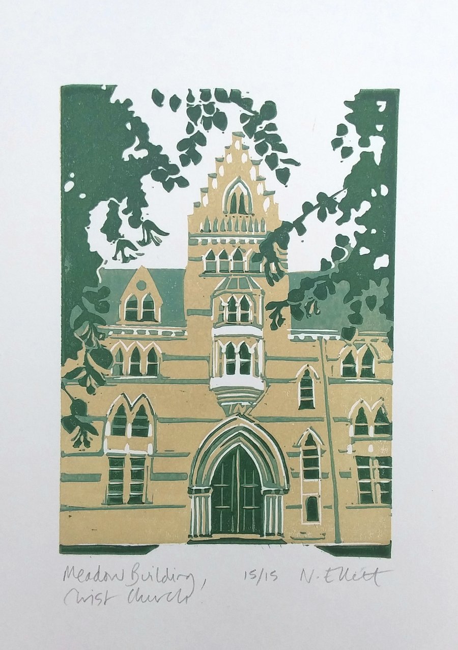 Meadow Building, Christ Church - Oxford linoprint