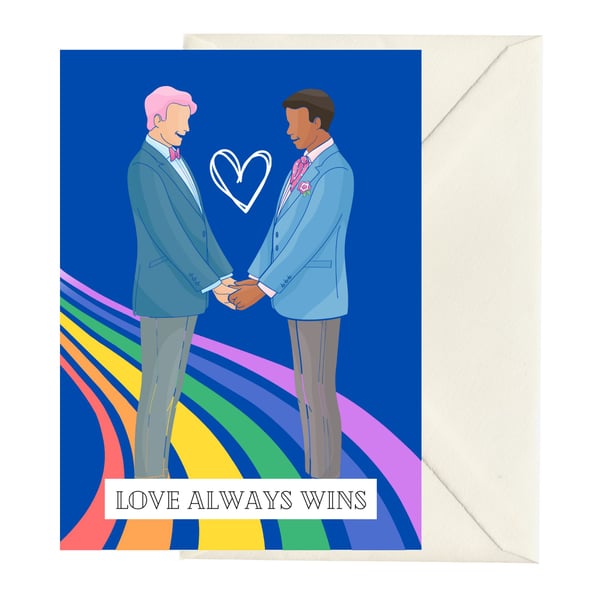Mixed Race - Interacial Gay Couple Wedding or Engagement Card