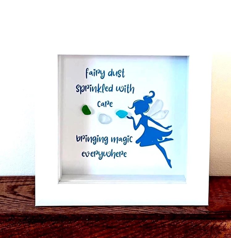 Cornish Sea Glass Fairy blowing wishes Framed Picture Art Mystical, Magical gift