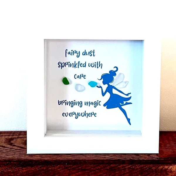 Cornish Sea Glass Fairy blowing wishes Framed Picture Art Mystical, Magical gift