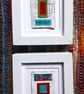 Pretty Patterned Teal Turquoise Green Red Handstitched Geometric Small Artworks - Image 6