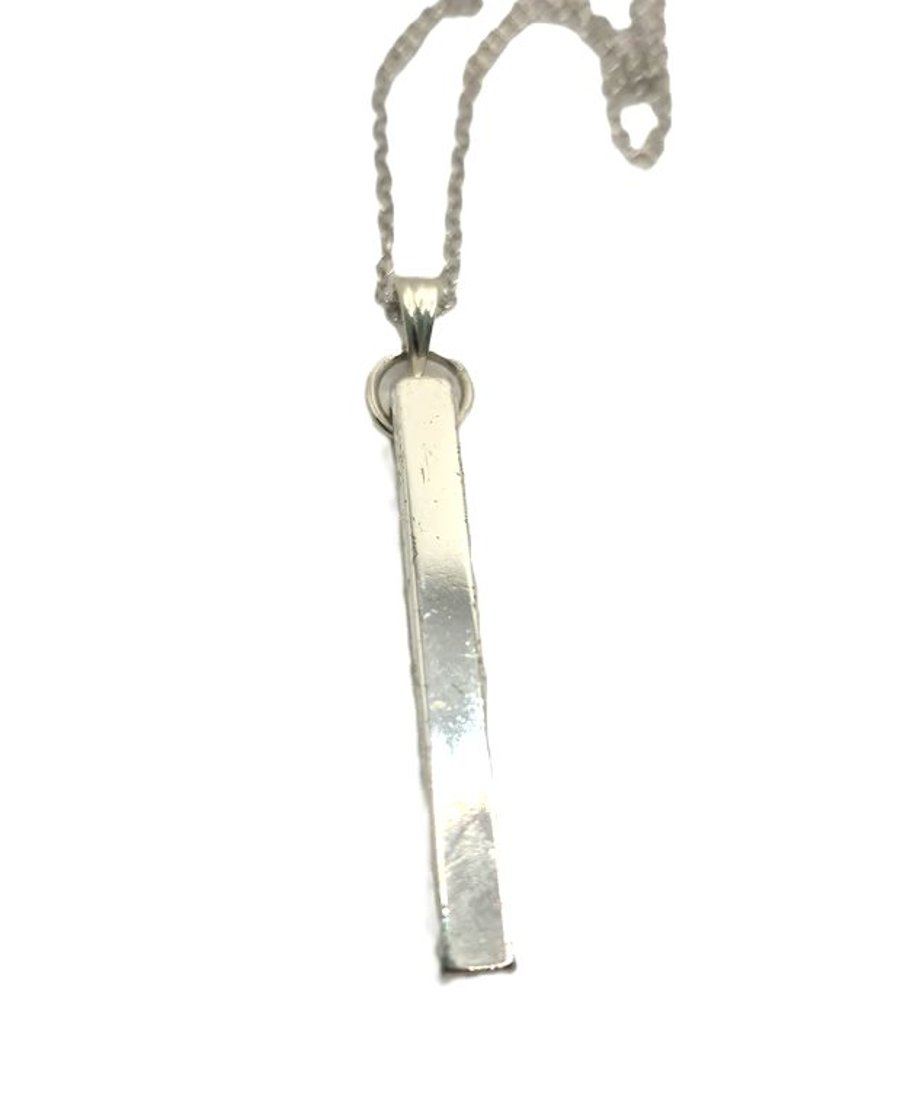 Silver plated bar pendant and 18 inch sterling silver chain