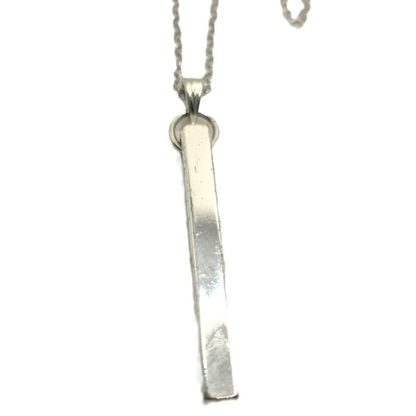Silver plated bar pendant and 18 inch sterling silver chain