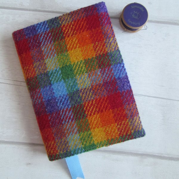SOLD - A6 'Harris Tweed' Reusable Notebook Cover - Rainbow Check