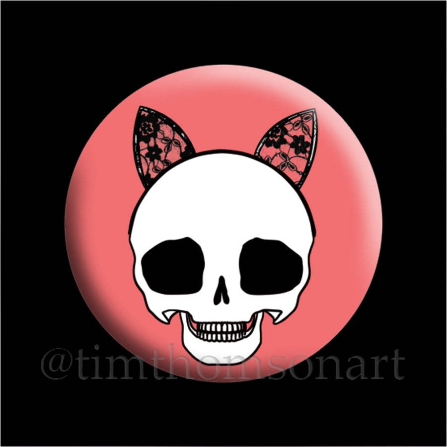 Pullip Skull with Lace Cat Ears! 25mm Button Pin badge