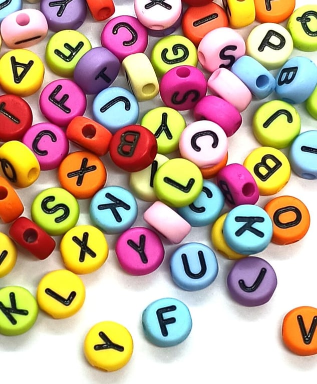 7mm Flat Round Acrylic Alphabet Beads, solid colourful mixed letters for Jewelle