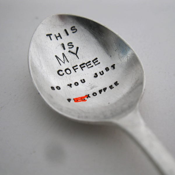 F-word Rude Coffee Spoon, Handstamped Vintage Coffeespoon for Grownups
