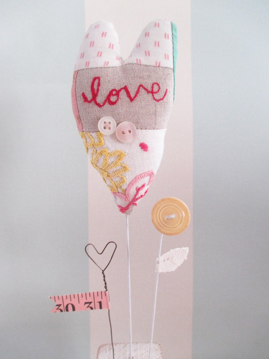 Fabric Love Heart on Wood Block