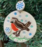 Ceramic Robin decoration with snowflake charm - Image 1
