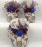Lilac and Blue Christmas Bauble with Embroidered Lace and Flowers - Image 2