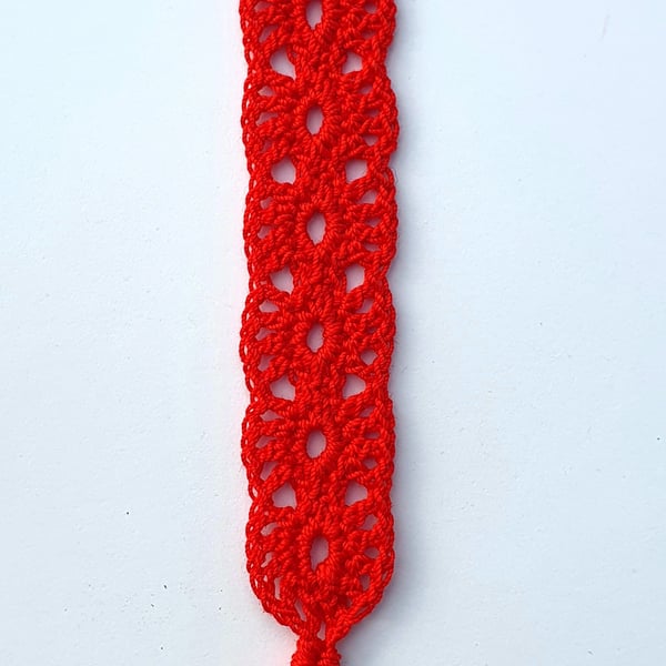Crocheted lace bookmark,  red.