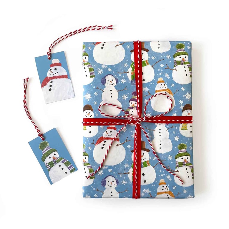 Cheerful Snowmen Gift Wrap & Tags Set