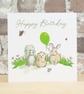 Birthday Card Animal Green Balloon