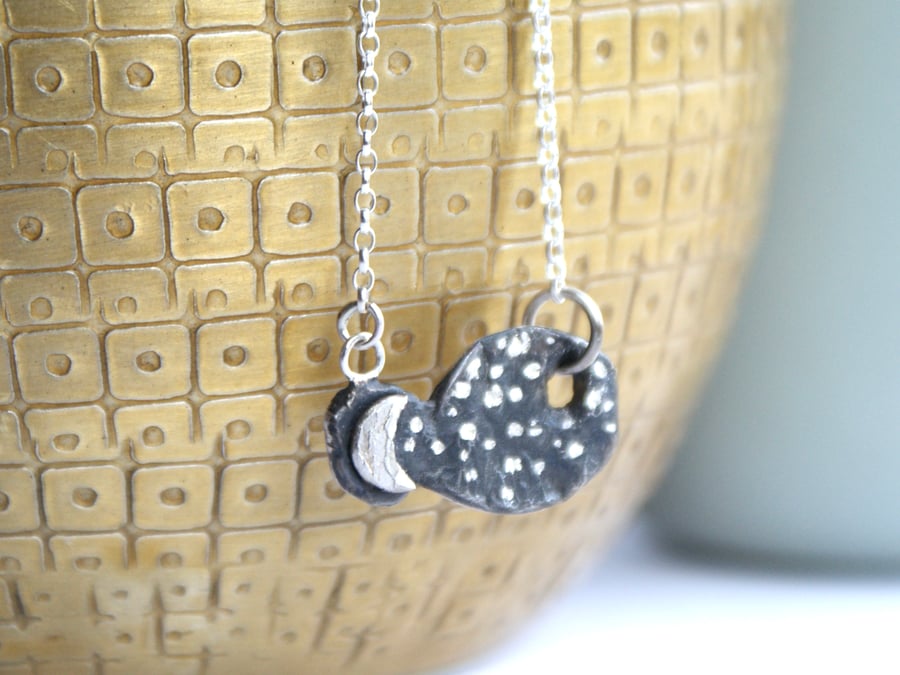 Recycled silver moon and stars necklace - one of a kind