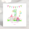 Girls 1st Birthday Elephant Greetings Card Personalised  with any text