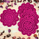 Daisy Crochet Coasters - Set Of 2 Handmade Coasters In Currant - Plum