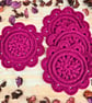 Daisy Crochet Coasters - Set Of 2 Handmade Coasters In Currant - Plum