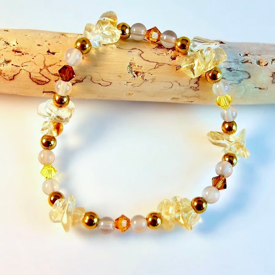 Citrine, Hematite, Agate & Crystal Bracelet, November Birthstone Jewellery Gift
