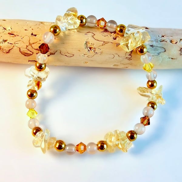 Citrine, Hematite, Agate & Crystal Bracelet, November Birthstone Jewellery Gift