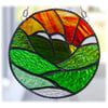 Sunset Mountains Stained Glass Suncatcher Handmade 001