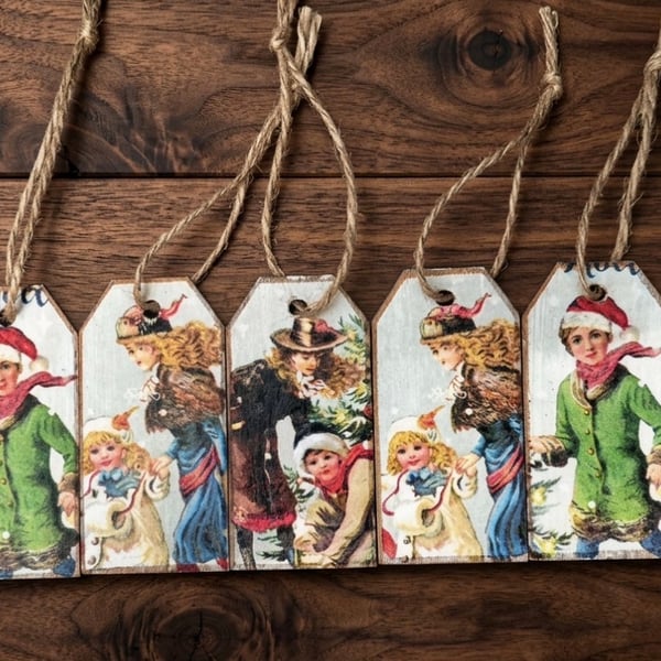 5 x Wooden Christmas Gift Tags