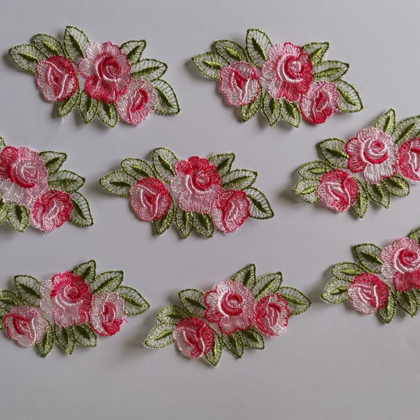 Pack of 5 Sew On Rose Motif, 85mm x 40mm Pink Rose Motif 