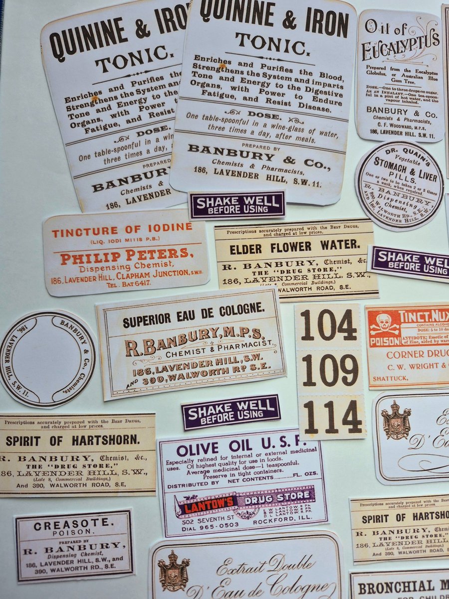 Vintage Pharmacy Labels, Die Cuts.