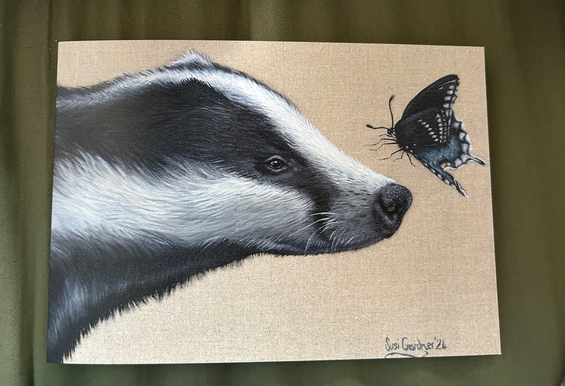 5x7 inch Badger & Butterfly Card