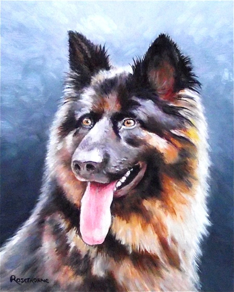 GERMAN SHEPHERD PORTRAIT,  ORIGINAL NEW FRAMED OIL PAINTING.