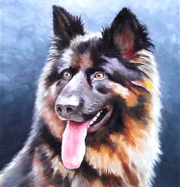 GERMAN SHEPHERD PORTRAIT,  ORIGINAL NEW FRAMED OIL PAINTING.