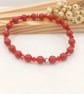 Stretch Bracelet - Cranberry Pearl & Sparkling Red Crystal Bead Bracelet