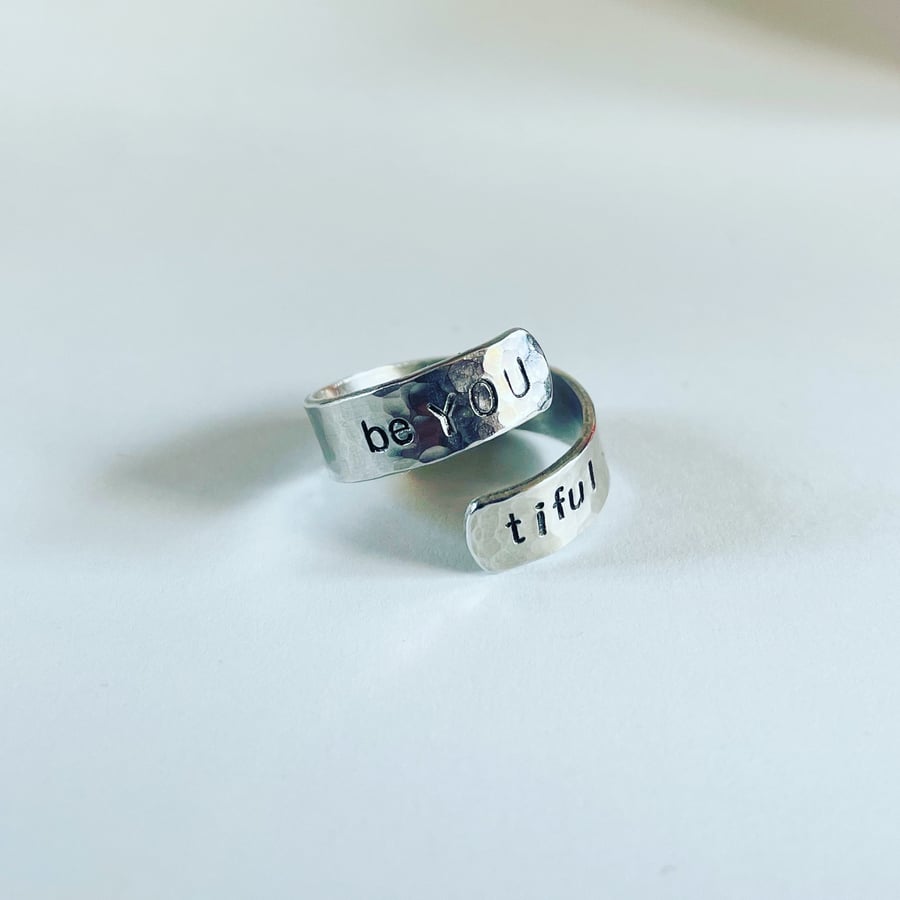 Hammered and stamped wrap ring