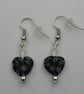 Silver plated beaded earrings- dark blue millefiori heart - Image 1