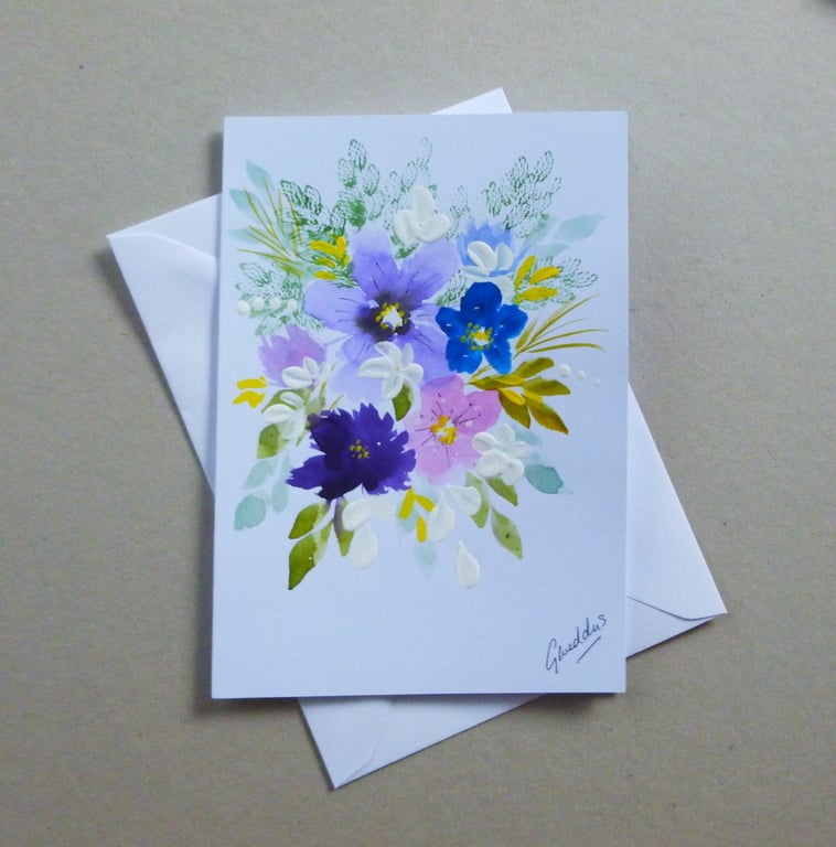 original hand painted floral blank greetings card ( ref FA 452 D3 )