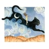 Cat Greeting Card - "Cat Beginning"- magical black cat, happy girl, surreal art