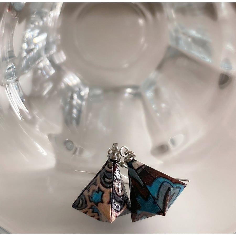 Origami Geometric Earrings, Paper Triangle Earrings, Paper Diamond Earrings