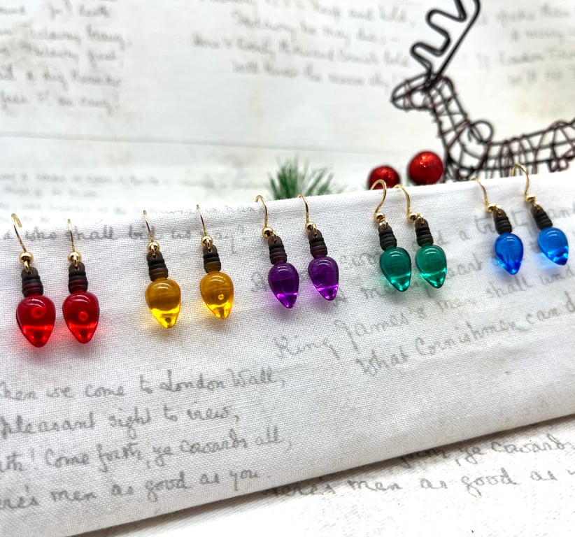 Retro Christmas mini light bulb dangle earrings vintage style nostalgia